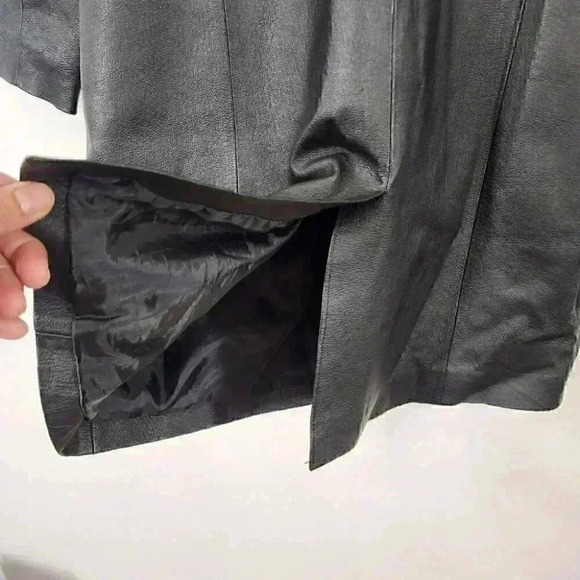 Bagatelle Button Front Genuine Leather Black Long Coat Women's M - Picture 8 of 10